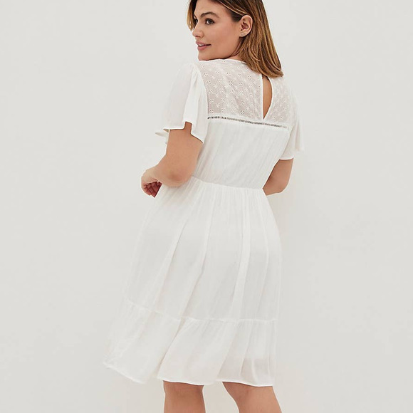 New Torrid 4 (4X 26) White Flutter Sleeve Gauze & Eyelet Lace Skater Dress - Picture 4 of 4